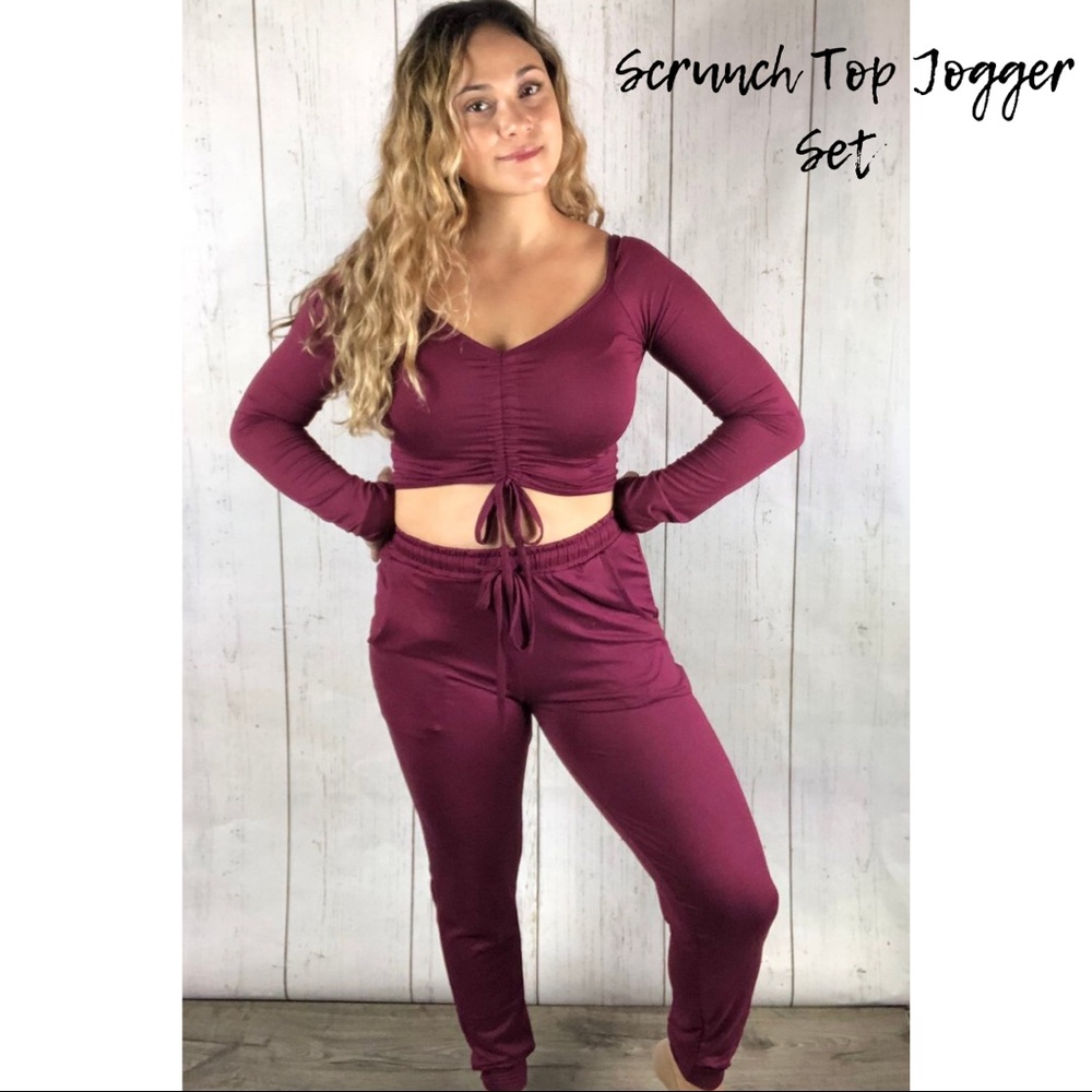 Scrunch Top Jogger Set - Burgundy